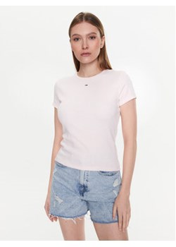 Tommy Jeans T-Shirt Essential DW0DW14876 Różowy Slim Fit ze sklepu MODIVO w kategorii Bluzki damskie - zdjęcie 168534898