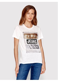 Pepe Jeans T-Shirt Tyler PL505351 Biały Regular Fit ze sklepu MODIVO w kategorii Bluzki damskie - zdjęcie 168544135