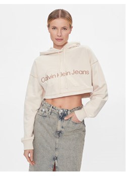 Calvin Klein Jeans Bluza Hero Monologo Short Hoodie J20J222540 Écru Regular Fit ze sklepu MODIVO w kategorii Bluzy damskie - zdjęcie 168545509