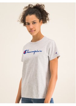Champion T-Shirt Script Logo 110992 Szary Regular Fit ze sklepu MODIVO w kategorii Bluzki damskie - zdjęcie 168572677
