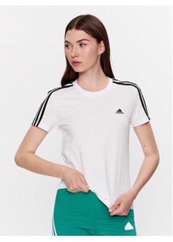 adidas T-Shirt Essentials Slim 3-Stripes T-Shirt GL0783 Biały Slim Fit ze sklepu MODIVO w kategorii Bluzki damskie - zdjęcie 168574989