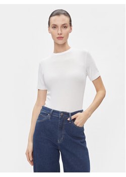 Calvin Klein T-Shirt Modal Rib Ss Tee K20K206404 Biały Slim Fit ze sklepu MODIVO w kategorii Bluzki damskie - zdjęcie 168579727