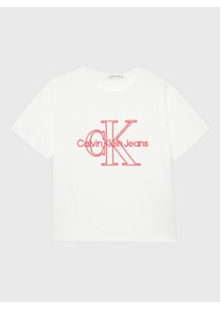 Calvin Klein Jeans T-Shirt Monogram IG0IG01944 Biały Regular Fit ze sklepu MODIVO w kategorii Bluzki dziewczęce - zdjęcie 168599866