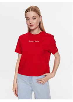 Tommy Jeans T-Shirt Serif Linear DW0DW15049 Czerwony Regular Fit ze sklepu MODIVO w kategorii Bluzki damskie - zdjęcie 168611817