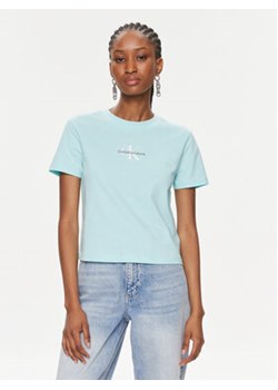 Calvin Klein Jeans T-Shirt Monologo Baby Tee J20J223113 Niebieski Slim Fit ze sklepu MODIVO w kategorii Bluzki damskie - zdjęcie 168613466