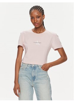 Calvin Klein Jeans T-Shirt Monologo Slim Tee J20J222564 Różowy Slim Fit ze sklepu MODIVO w kategorii Bluzki damskie - zdjęcie 168614845