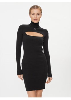 Calvin Klein Jeans Sukienka dzianinowa 2 In 1 Tight Ls Sweater Dress J20J222515 Czarny Slim Fit ze sklepu MODIVO w kategorii Sukienki - zdjęcie 168615359