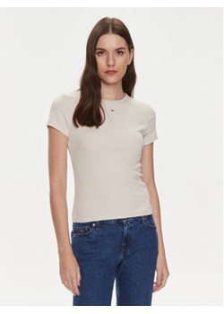 Tommy Jeans T-Shirt Essential DW0DW17383 Beżowy Slim Fit ze sklepu MODIVO w kategorii Bluzki damskie - zdjęcie 168643518