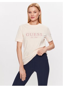 Guess T-Shirt V3YI15 I3Z14 Écru Slim Fit ze sklepu MODIVO w kategorii Bluzki damskie - zdjęcie 168654798
