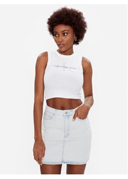 Calvin Klein Jeans Top J20J221521 Biały Slim Fit ze sklepu MODIVO w kategorii Bluzki damskie - zdjęcie 168677445