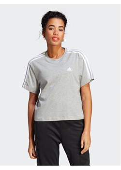adidas T-Shirt Essentials 3-Stripes Single Jersey Crop Top HR4916 Szary Loose Fit ze sklepu MODIVO w kategorii Bluzki damskie - zdjęcie 168694649