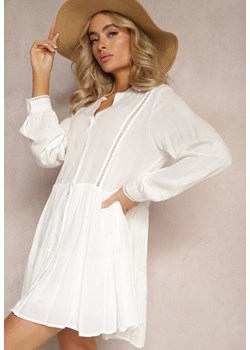 Biała Rozkloszowana Sukienka Koszulowa Mini w Stylu Boho Binessa ze sklepu Renee odzież w kategorii Sukienki - zdjęcie 168705506
