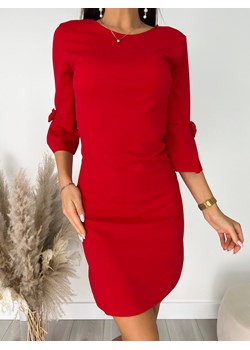 Czerwona Sukienka z Ozdobnym Rękawkiem ze sklepu ModnaKiecka.pl w kategorii Sukienki - zdjęcie 168717807