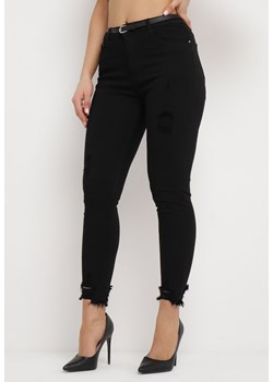 Czarne Jeansy Skinny  z Przetarciami i z Paskiem Farola ze sklepu Born2be Odzież w kategorii Jeansy damskie - zdjęcie 168730847