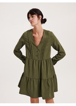 Reserved - Sukienka mini z falbanami - zielony ze sklepu Reserved w kategorii Sukienki - zdjęcie 168731849