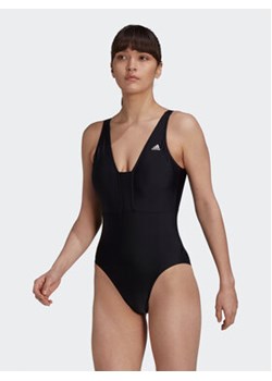adidas Strój kąpielowy Iconisea 3-Stripes Swimsuit HI1082 Czarny Fitted Fit ze sklepu MODIVO w kategorii Stroje kąpielowe - zdjęcie 168734948
