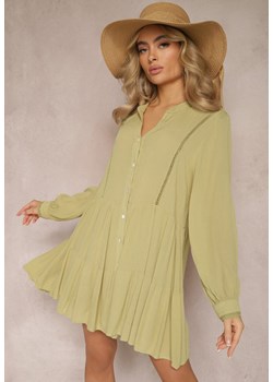 Zielona Rozkloszowana Sukienka Koszulowa Mini w Stylu Boho Binessa ze sklepu Renee odzież w kategorii Sukienki - zdjęcie 168736376