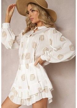 Biała Wiskozowa Koszula z Wzorem w Kształcie Liści Ulenira ze sklepu Renee odzież w kategorii Koszule damskie - zdjęcie 168736416