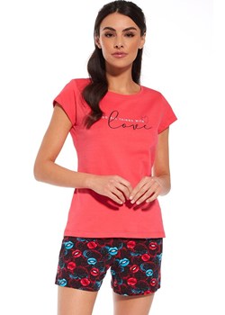 Bawełniana piżama damska With Love 628/275, Kolor czerwony-wzór, Rozmiar S, Cornette ze sklepu Intymna w kategorii Piżamy damskie - zdjęcie 168741575