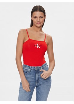 Calvin Klein Jeans Body Monologo J20J223421 Czerwony Slim Fit ze sklepu MODIVO w kategorii Body damskie - zdjęcie 168746539