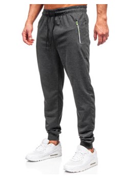 Grafitowe spodnie męskie joggery dresowe Denley JX6108 ze sklepu Denley w kategorii Spodnie męskie - zdjęcie 168748617