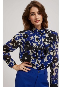 Koszula damska z kwiatowym wzorem i falbaną 4303, Kolor beżowo-czarny, Rozmiar M, Moodo ze sklepu Primodo w kategorii Koszule damskie - zdjęcie 168755115