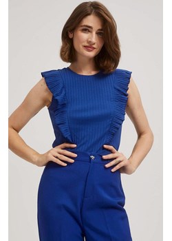 Prążkowana bluzka damska z falbaną niebieska 4302, Kolor niebieski, Rozmiar S, Moodo ze sklepu Primodo w kategorii Bluzki damskie - zdjęcie 168755145