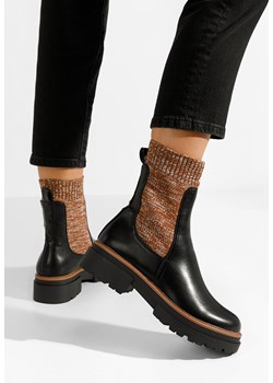 Czarne botki płaskie z elastyczną cholewką Sabrea ze sklepu Zapatos w kategorii Workery damskie - zdjęcie 168761968