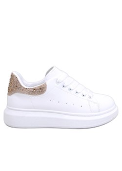 Sneakersy na platformie z cyrkoniami Parkss WHITE/GOLD białe ze sklepu ButyModne.pl w kategorii Trampki damskie - zdjęcie 168765167