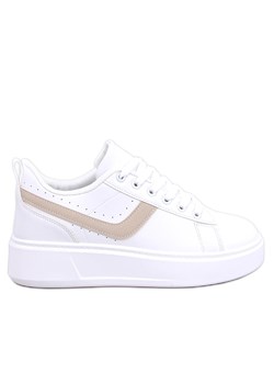 Sneakersy na platformie Emmas Beige białe ze sklepu ButyModne.pl w kategorii Buty sportowe damskie - zdjęcie 168765279