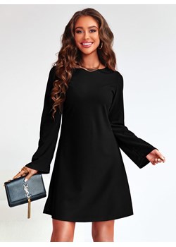 Czarna trapezowa sukienka z wiązaniem typu kokarda Selio - czarny ze sklepu pakuten.pl w kategorii Sukienki - zdjęcie 168771939