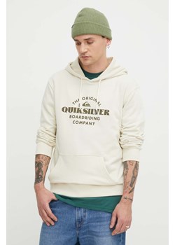 Quiksilver bluza męska kolor beżowy z kapturem z nadrukiem ze sklepu ANSWEAR.com w kategorii Bluzy męskie - zdjęcie 168812847