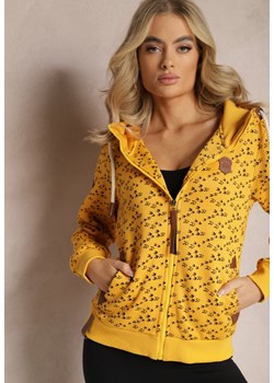 Żółta Bluza z Kapturem i Ściągaczami Ozdobiona Nadrukiem z Ptakami Gavana ze sklepu Renee odzież w kategorii Bluzy damskie - zdjęcie 168814595