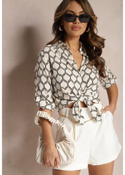 Jasnobeżowa Klasyczna Koszula w Geometryczny Print z Wiskozy i Bawełny Kullia ze sklepu Renee odzież w kategorii Koszule damskie - zdjęcie 168814645
