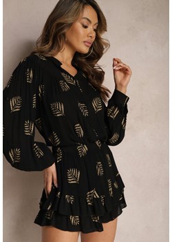 Czarna Wiskozowa Koszula z Wzorem w Kształcie Liści Ulenira ze sklepu Renee odzież w kategorii Koszule damskie - zdjęcie 168814716