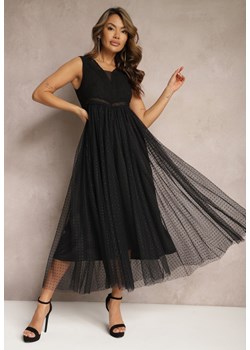 Czarna Maxi Sukienka o Rozkloszowanym Kroju z Koronką i Tiulem Herdolia ze sklepu Renee odzież w kategorii Sukienki - zdjęcie 168814856
