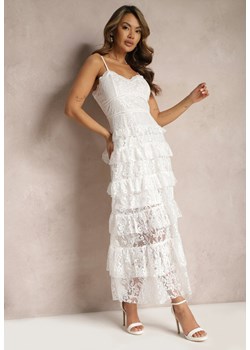 Biała Koronkowa Sukienka Maxi Rozkloszowana na Regulowanych Ramiączkach Walerin ze sklepu Renee odzież w kategorii Sukienki - zdjęcie 168814876