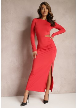 Czerwona Dopasowana Sukienka Maxi z Ozdobnym Wycięciem w Talii Driselda ze sklepu Renee odzież w kategorii Sukienki - zdjęcie 168815038