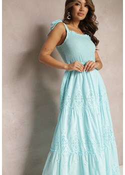 Jasnoniebieska Ażurowa Sukienka Rozkloszowana Maxi z Bawełny z Wiązanymi Ramiączkami Miresta ze sklepu Renee odzież w kategorii Sukienki - zdjęcie 168815247
