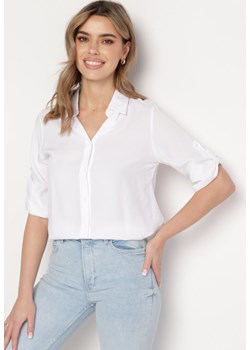 Biała Klasyczna Koszula z Bawełny i Wiskozy z Rękawami 3/4 Adioria ze sklepu Born2be Odzież w kategorii Koszule damskie - zdjęcie 168815795