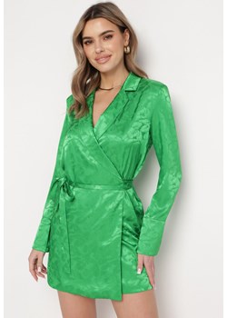 Zielona Krótka Sukienka Kopertowa z Materiałowym Paskiem Urvila ze sklepu Born2be Odzież w kategorii Sukienki - zdjęcie 168815856