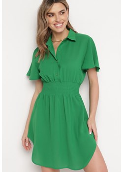 Zielona Koszulowa Sukienka Mini z Wiskozy o Rozkloszowanym Kroju Hokese ze sklepu Born2be Odzież w kategorii Sukienki - zdjęcie 168816609