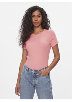 Tommy Jeans T-Shirt Essential DW0DW17383 Różowy Slim Fit ze sklepu MODIVO w kategorii Bluzki damskie - zdjęcie 168839345