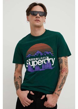 Superdry t-shirt bawełniany męski kolor zielony z nadrukiem ze sklepu ANSWEAR.com w kategorii T-shirty męskie - zdjęcie 168841588