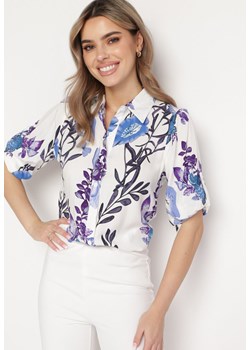 Biało-Fioletowa Koszula z Wiskozy w Kwiatowy Wzór Cerilna ze sklepu Born2be Odzież w kategorii Koszule damskie - zdjęcie 168842028