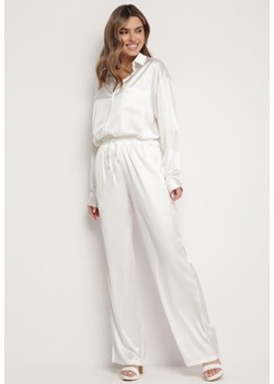 Białe Szerokie Spodnie z Metalicznym Wzorem w Cienkie Paski Kleriame ze sklepu Born2be Odzież w kategorii Spodnie damskie - zdjęcie 168842108