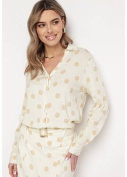 Jasnobeżowa Bawełniana Koszula w Duże Kropki Umfia ze sklepu Born2be Odzież w kategorii Koszule damskie - zdjęcie 168842127