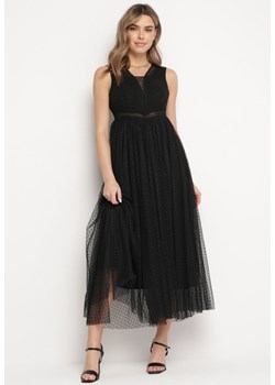 Czarna Rozkloszowana Sukienka Maxi z Koronkową Górą i Tiulowym Dołem Gelivia ze sklepu Born2be Odzież w kategorii Sukienki - zdjęcie 168842176