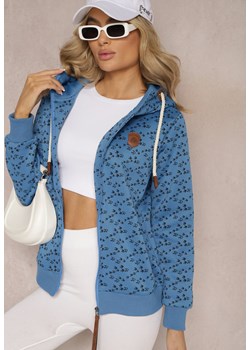 Niebieska Bluza z Kapturem i Ściągaczami Ozdobiona Nadrukiem z Ptakami Gavana ze sklepu Renee odzież w kategorii Bluzy damskie - zdjęcie 168846506