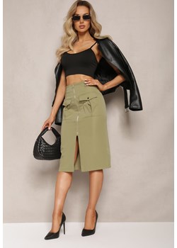 Zielona Spódnica Midi Zapinana na Suwak z Kieszeniami Cargo Elnira ze sklepu Renee odzież w kategorii Spódnice - zdjęcie 168846686